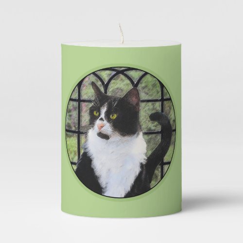 Tuxedo Cat in Window Painting Original Animal Art Pillar Candle