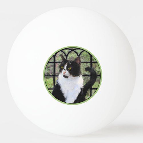 Tuxedo Cat in Window Painting Original Animal Art Ping Pong Ball