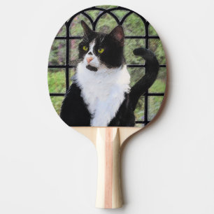 Tuxedo Cat in Window Painting Original Animal Art Ping-Pong Paddle