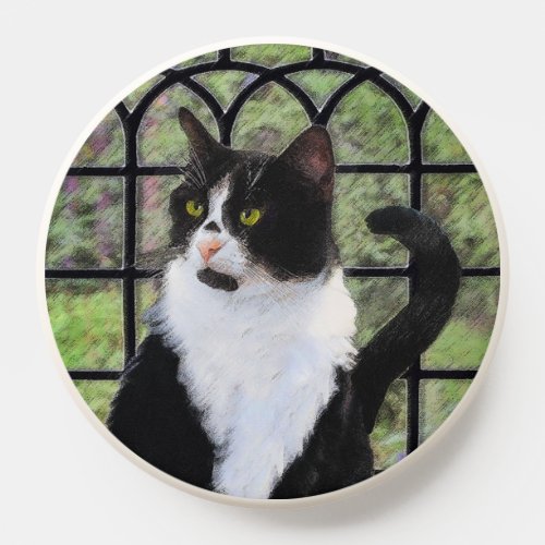 Tuxedo Cat in Window Painting Original Animal Art PopSocket