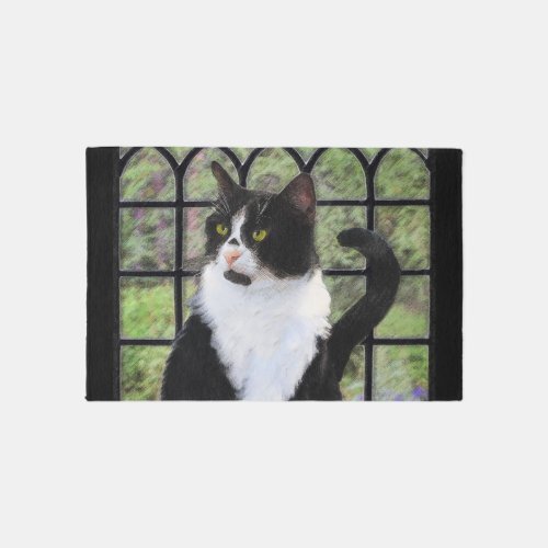 Tuxedo Cat in Window Painting Original Animal Art Rug