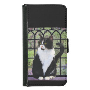 Tuxedo Cat in Window Painting Original Animal Art Samsung Galaxy S5 Wallet Case