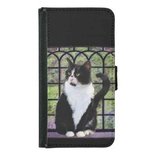 Tuxedo Cat in Window Painting Original Animal Art Samsung Galaxy S5 Wallet Case