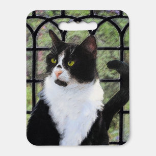 Tuxedo Cat in Window Painting Original Animal Art Seat Cushion