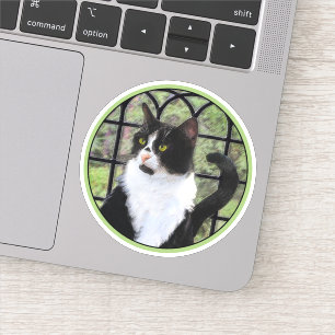 Tuxedo Cat in Window Painting Original Animal Art Sticker