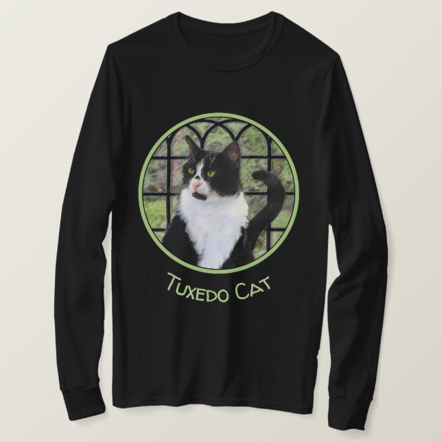 Tuxedo Cat in Window Painting Original Animal Art T-Shirt (Design Front)