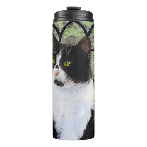 Tuxedo Cat in Window Painting Original Animal Art Thermal Tumbler