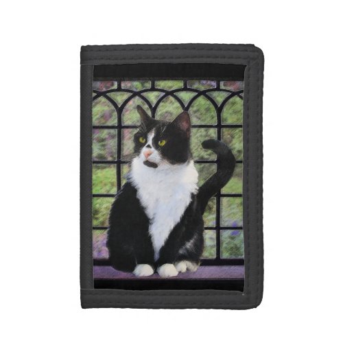 Tuxedo Cat in Window Painting Original Animal Art Trifold Wallet