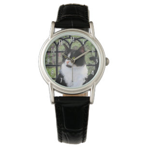 Tuxedo Cat in Window Painting Original Animal Art Watch