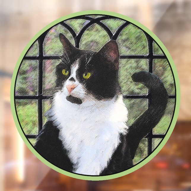 Tuxedo Cat in Window Painting Original Animal Art Window Cling (Sheet 2)