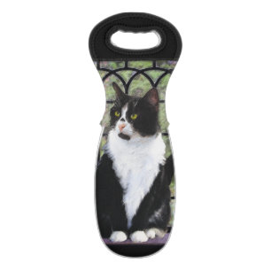 Tuxedo Cat in Window Painting Original Animal Art Wine Bag