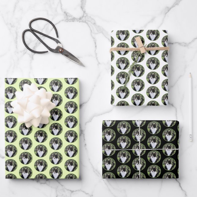 Tuxedo Cat in Window Painting Original Animal Art Wrapping Paper Sheets (Front)