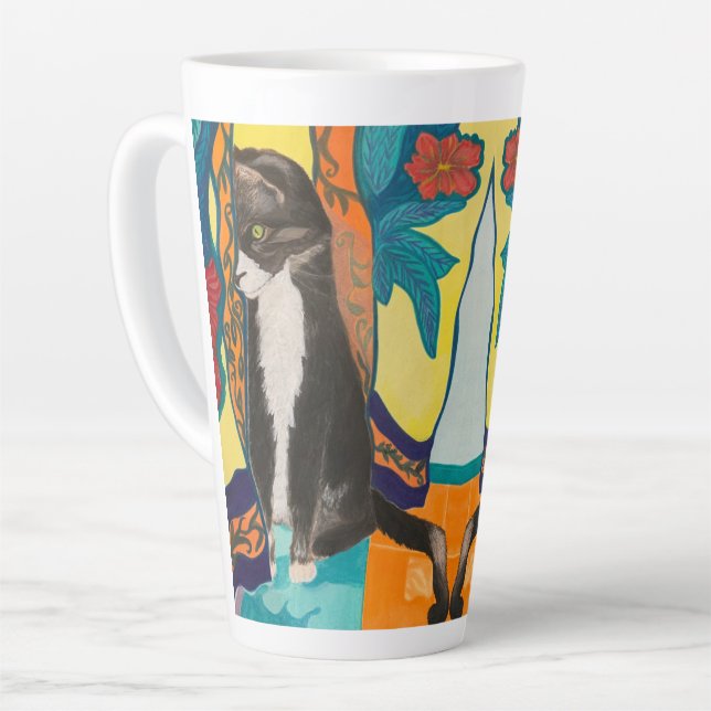 Tuxedo Cat Latte Mug (Left Angle)