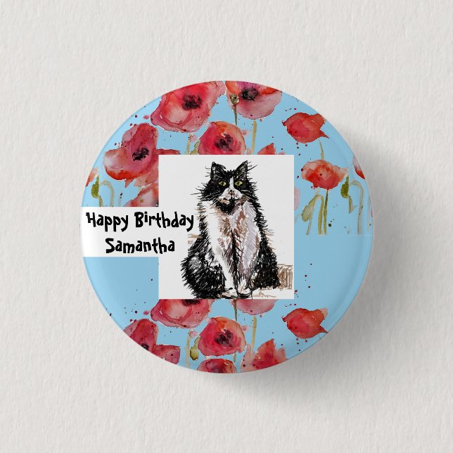 Tuxedo Cat Love You Black and White Cats Girls Button (Front)