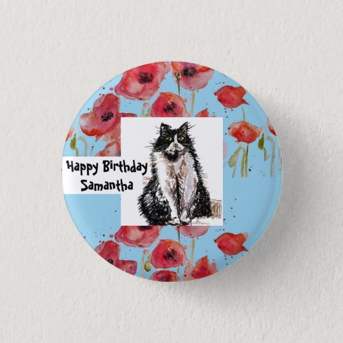 Tuxedo Cat Love You Black and White Cats Girls Button
