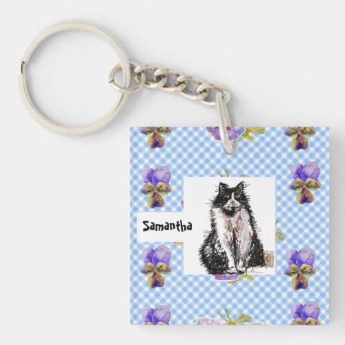 Tuxedo Cat Love You Black and White Cats Girls Keychain