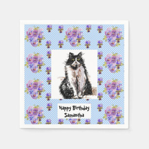 Tuxedo Cat Love You Black and White Cats Girls Napkins