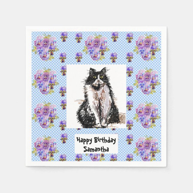 Tuxedo Cat Love You Black and White Cats Girls Napkins (Front)