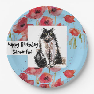 Tuxedo Cat Love You Black and White Cats Girls Paper Plates