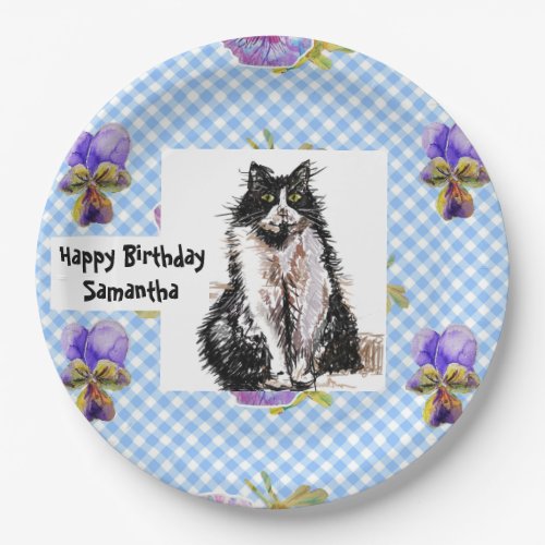 Tuxedo Cat Love You Black and White Cats Girls Paper Plates