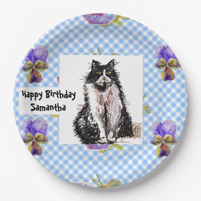 Tuxedo Cat Love You Black and White Cats Girls Paper Plates (Front)