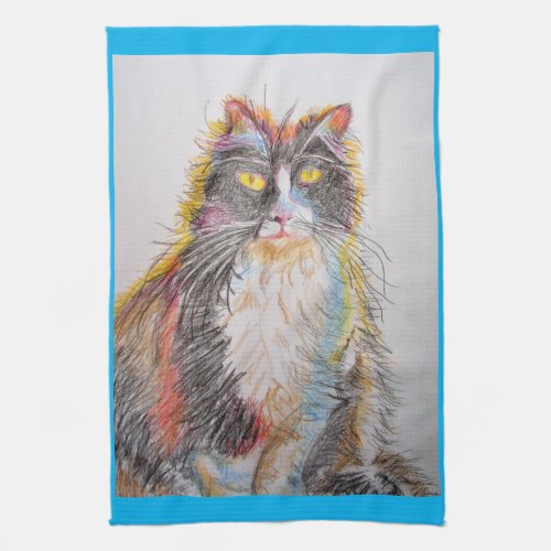 Tuxedo Cat Love You Womans Art Tea Towel