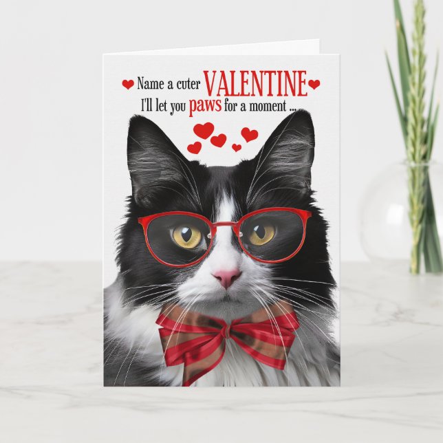 Tuxedo Cat Lover Valentine Feline Humor Holiday Card (Front)