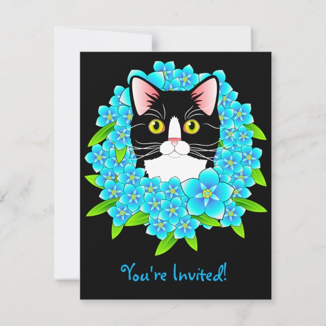Tuxedo Cat Lover's Customizable Invitation Kitty (Front)