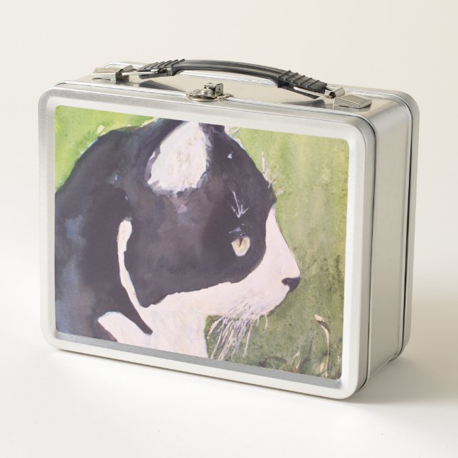 Tuxedo Cat Maureen Girard Pet Kitten Familiar Metal Lunch Box (Front)