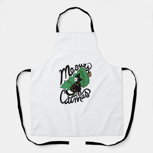 Tuxedo Cat Meowy Christmas Cat Catmas   Apron