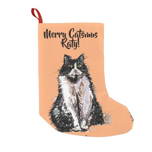 Tuxedo Cat Merry Catsmus orange Christmas Stocking