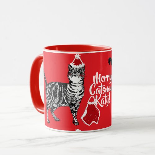 Tuxedo Cat Merry Catsmus Red Christmas Mug