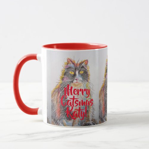 Tuxedo Cat Merry Catsmus Red Christmas Mug