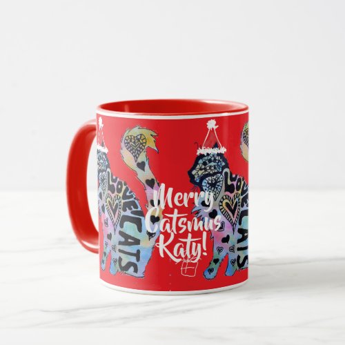 Tuxedo Cat Merry Catsmus Red Christmas Mug