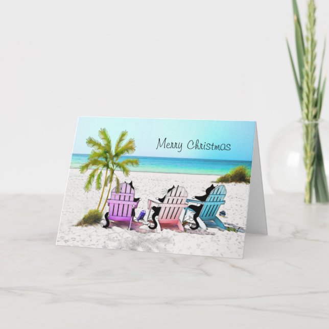 Tuxedo Cat Merry Christmas Holiday Card (Front)