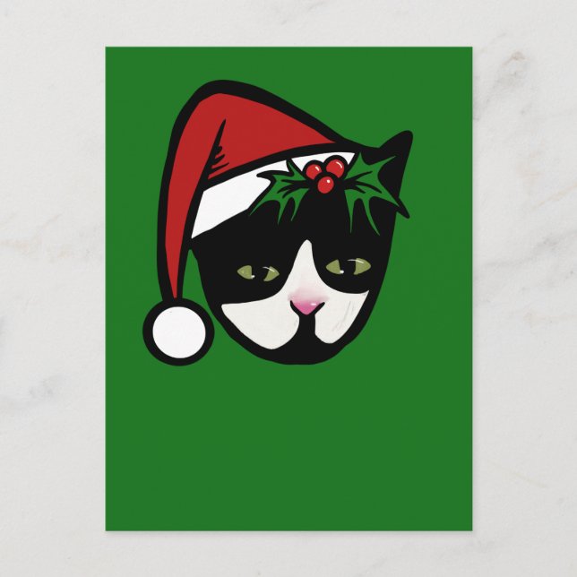 Tuxedo Cat Merry Christmas Postcard (Front)