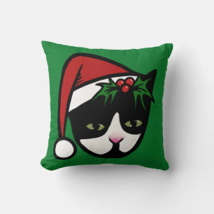 Tuxedo Cat Merry Christmas Throw Pillow