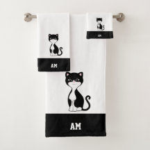 Tuxedo Cat & Monogram on Black & White
