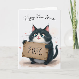 Tuxedo Cat New Year 2026 Holiday Card
