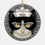 Tuxedo cat nurse  ceramic ornament