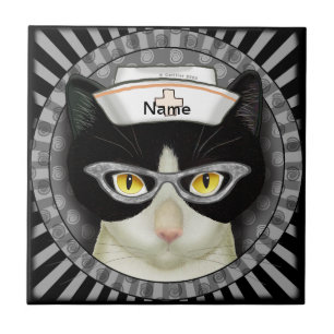 Tuxedo cat nurse  ceramic tile