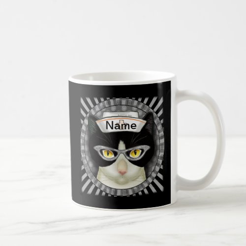 Tuxedo Cat Nurse custom name mug