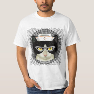 Tuxedo Cat Nurse custom name T-Shirt