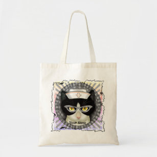 Tuxedo Cat Nurse custom name Tote Bag