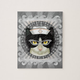Tuxedo cat nurse jigsaw puzzle