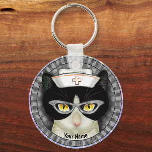 Tuxedo Cat Nurse keychain