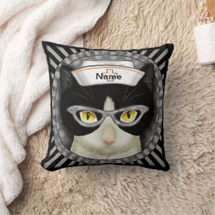 Tuxedo cat nurse throw pillow