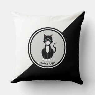 Tuxedo Cat on Black and White Throw Pillow