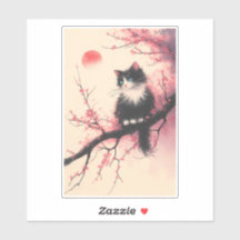 Tuxedo Cat on Cherry Blossom Japanese Aesthetic