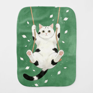 Tuxedo Cat on Swing Baby Shower Gift Burp Cloth